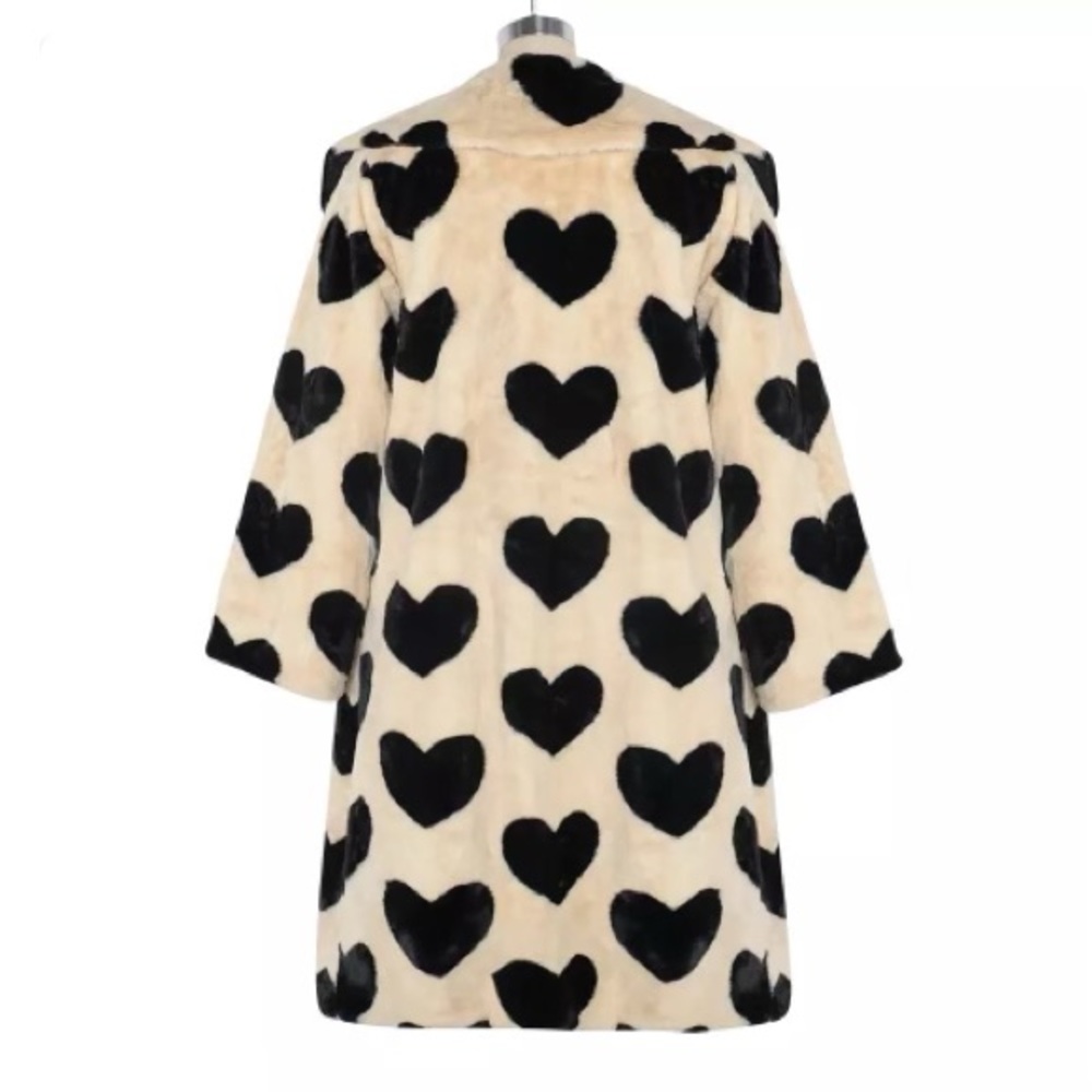 Marseille Pari Black Hearts Faux Fur Lux Driving Midi Coat In Honey - Picture 3 of 9